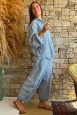 Sundaze Cheesecloth Chalk Stripe Boyfriend Shirt Denim